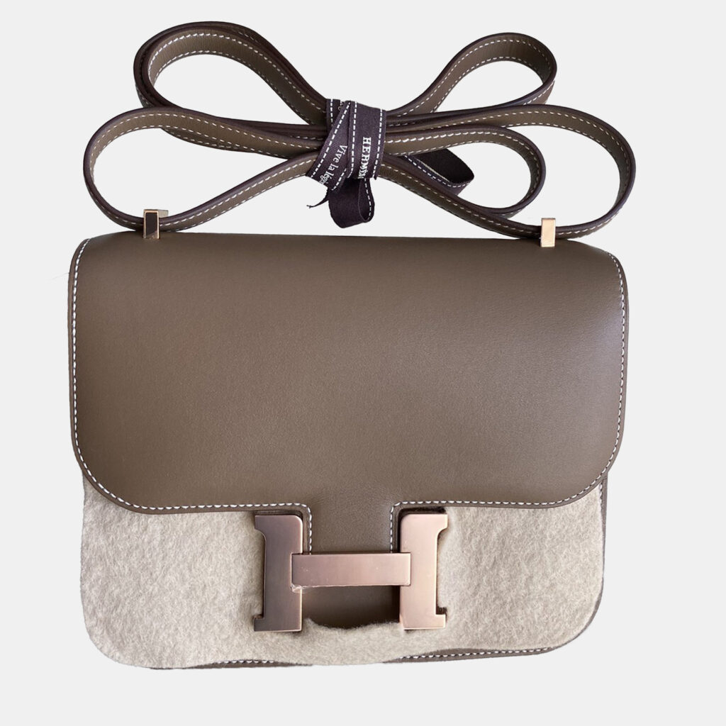 Hermes Etoupe Tadelakt Leather Constance 18 Shoulder Bag