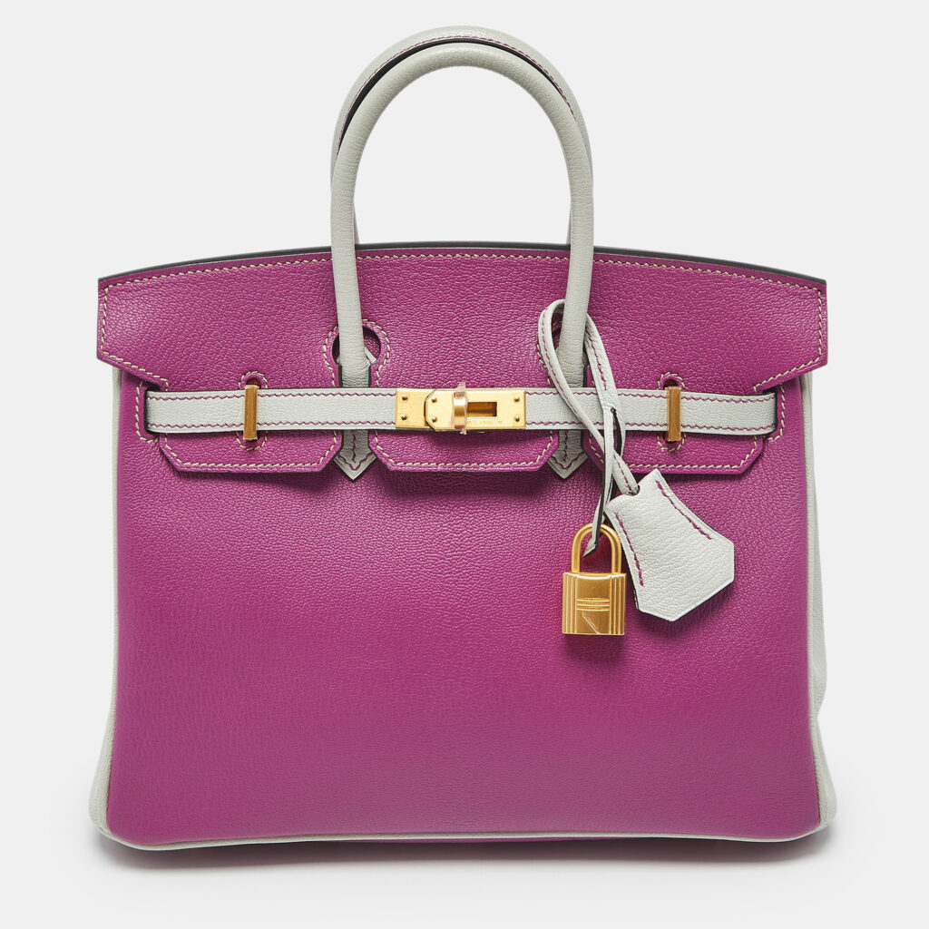 Hermes Rose Pourpre/Gris Perle Leather Gold Finish Birkin 25 Bag Hermes Rose Pourpre/Gris Perle Leather Gold Finish Birkin 25 Bag
