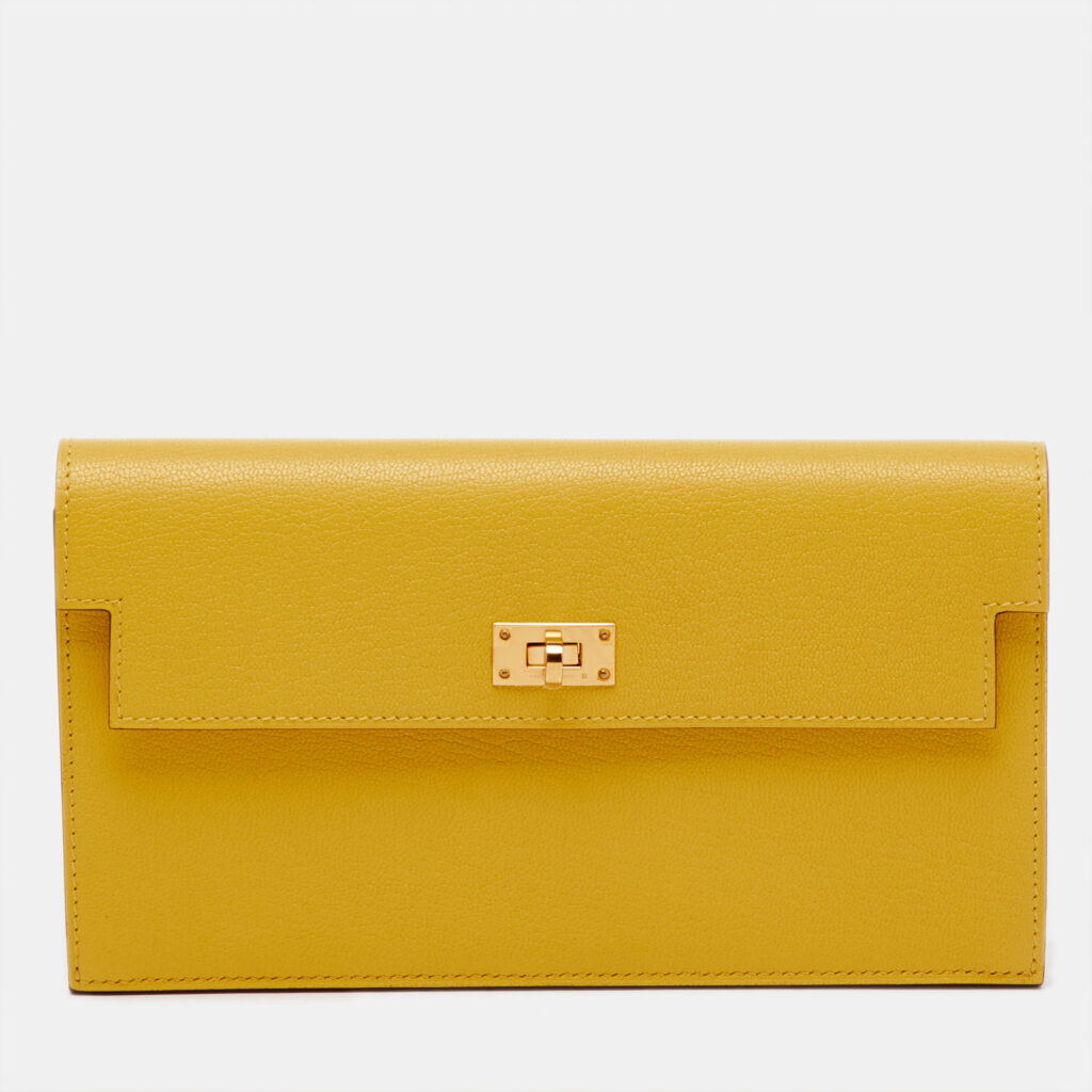 Hermes Jaune De Naples Chevre Leather Kelly Pocket Long Wallet Hermes Jaune De Naples Chevre Leather Kelly Pocket Long Wallet