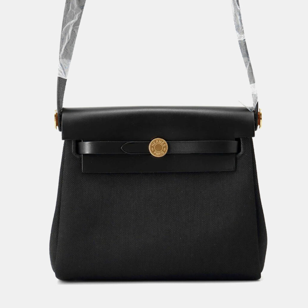 Hermes Herbag Zip Mini Black Toile Military Vache Hunter Leather Shoulder Bag