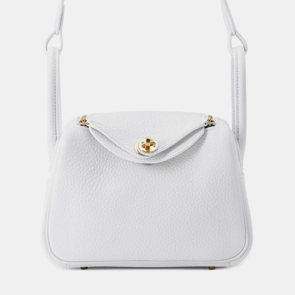 Hermes Lindy Mini White Taurillon Clemence Shoulder Bag