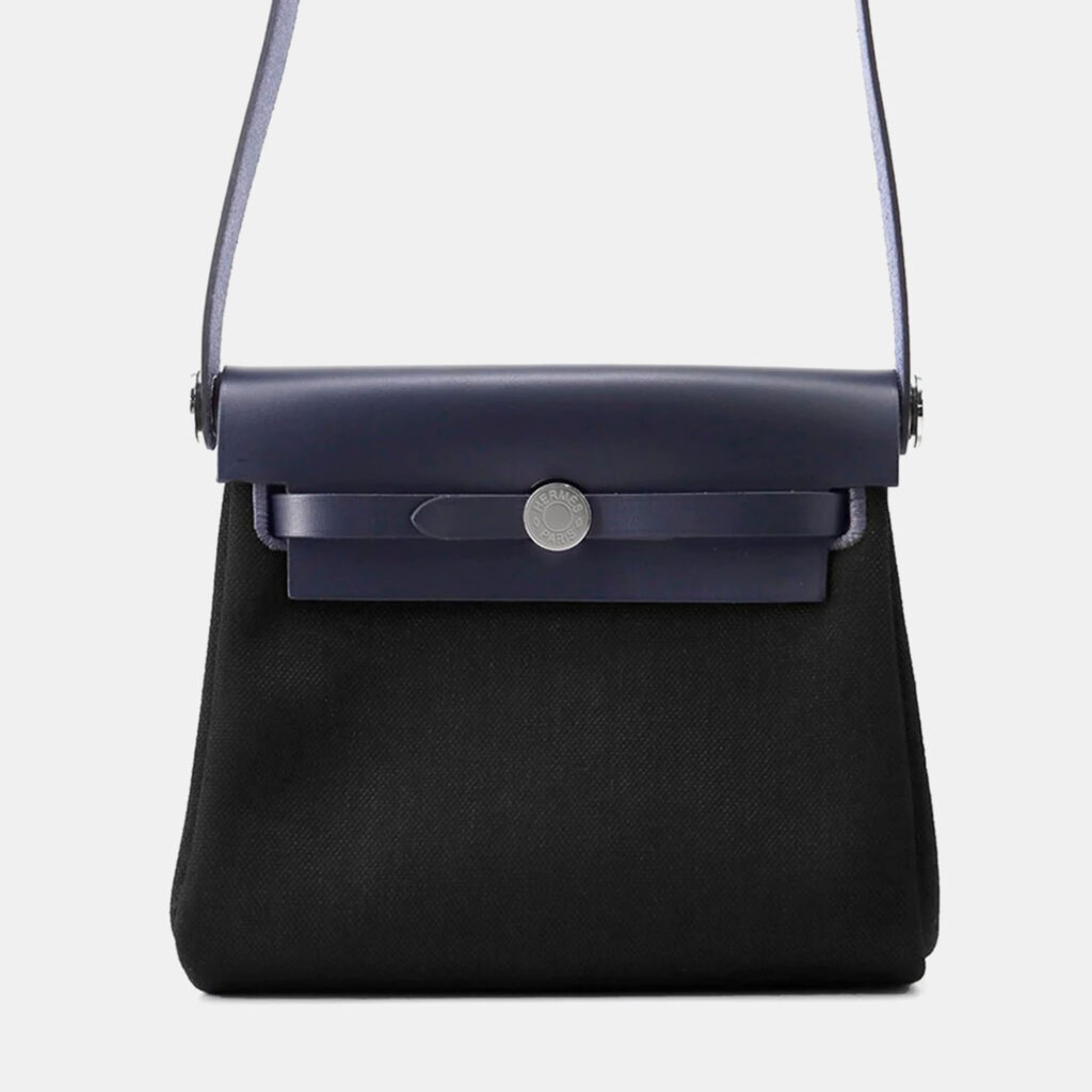 Hermes Herbag Mini Zip Blue Indigo/Black Toile Military Vache Hunter Leather Hermes Herbag Mini Zip Blue Indigo/Black Toile Military Vache Hunter Leather