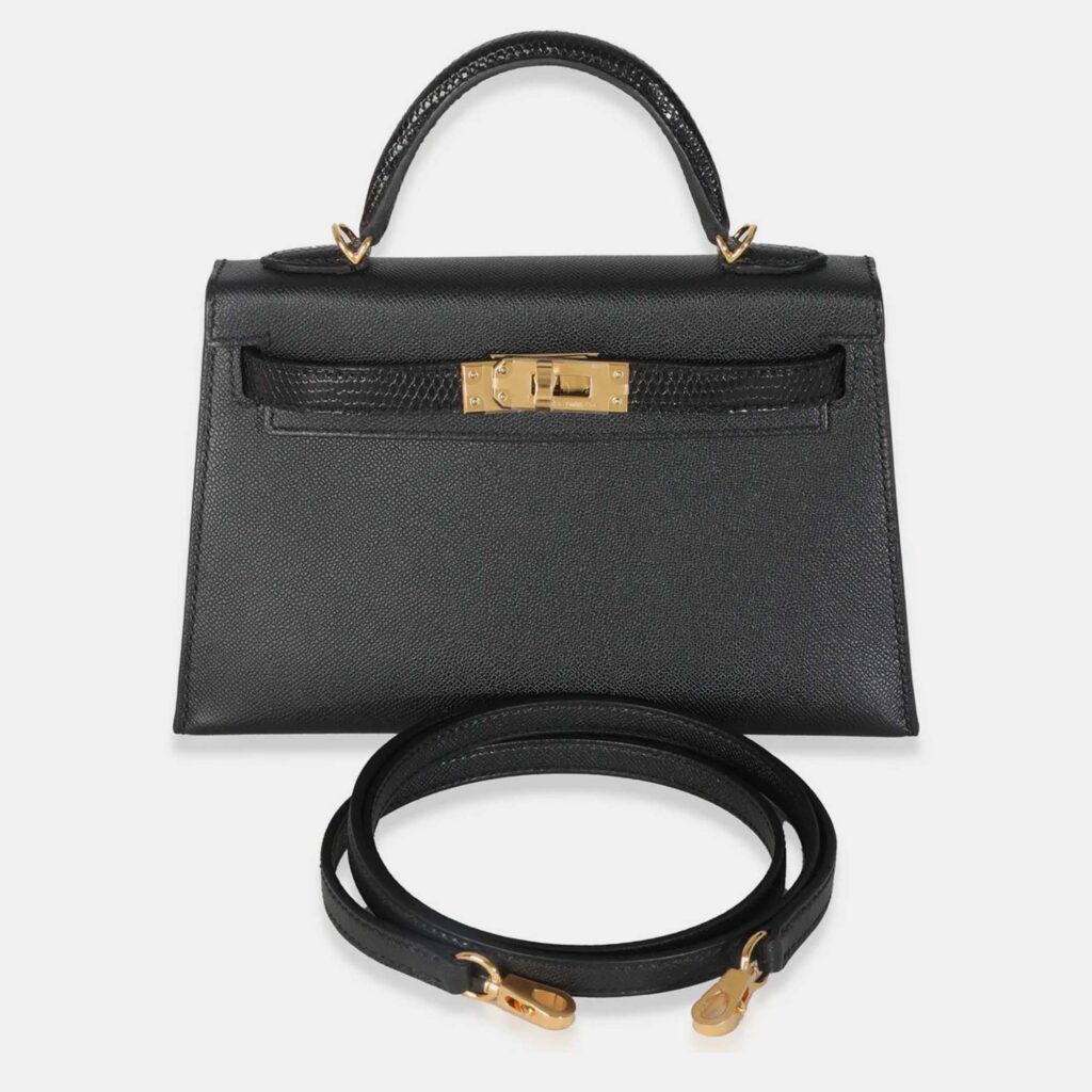 Hermes Mini Kelly 20 II Black Madame Lizard Touch Bag