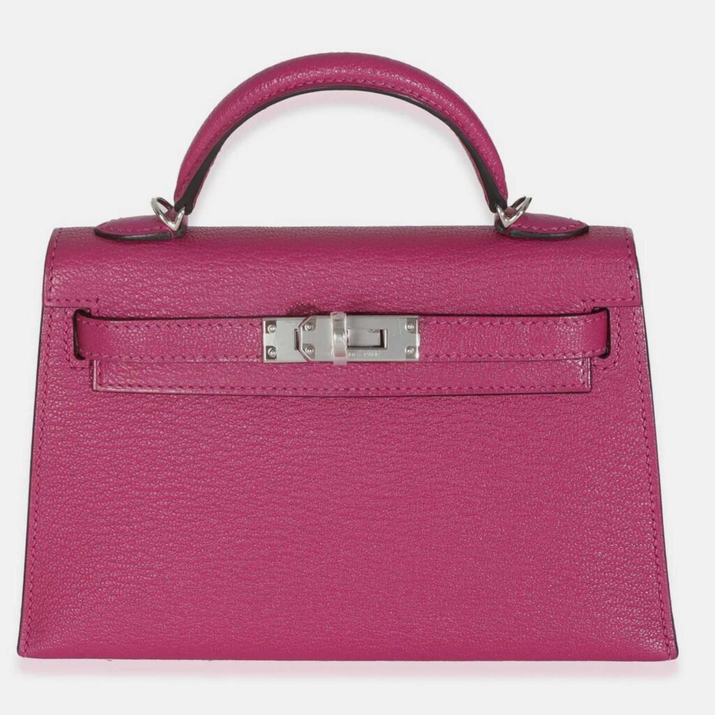 Hermes Rose Pourpre Chevre Mysore Sellier Mini Kelly 20 II SHW