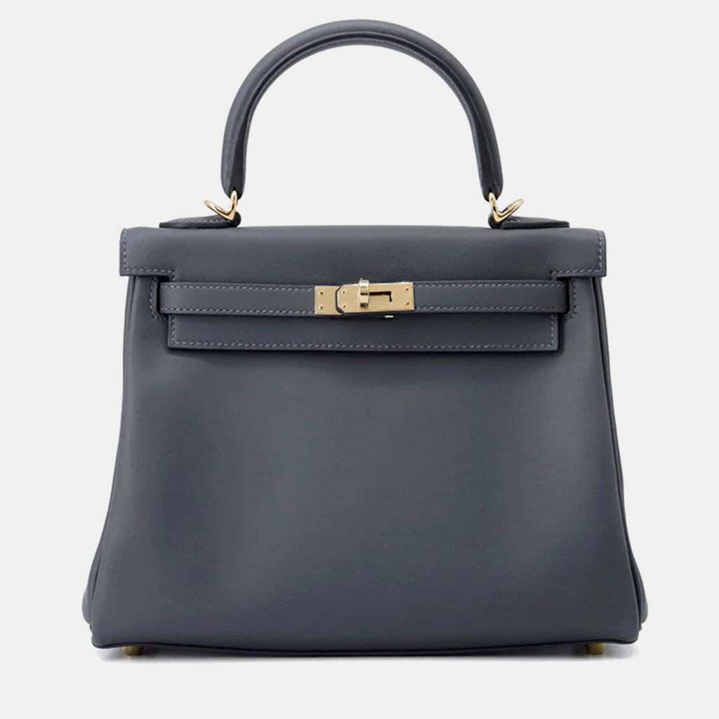 Hermes Kelly Retourne Sewing Verso Grimist/Black Swift Leather Size 25