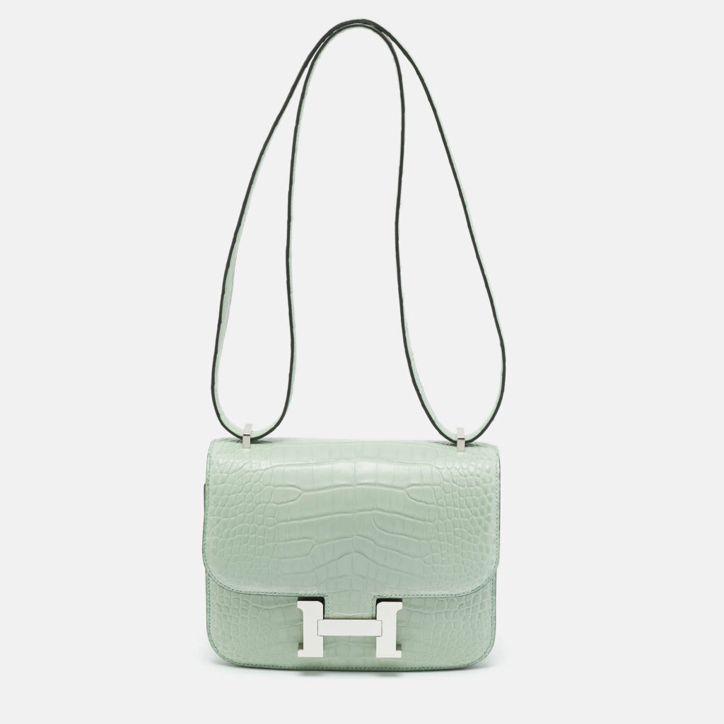 Hermes Vert d'eau Matte Alligator Palladium Finish Constance 18 Mini Bag
