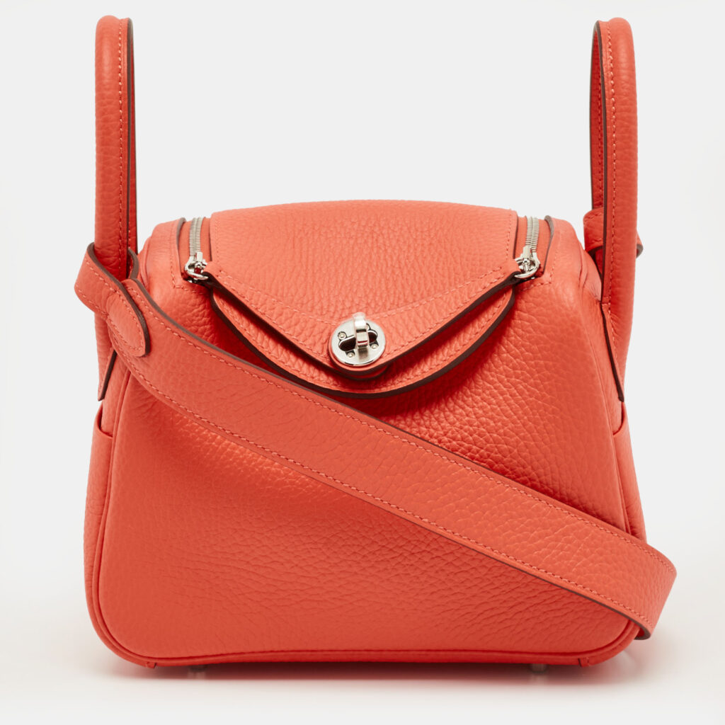 Hermes Orange Field Taurillon Clemence Leather Palladium Finish Mini Lindy Bag Hermes Orange Field Taurillon Clemence Leather Palladium Finish Mini Lindy Bag