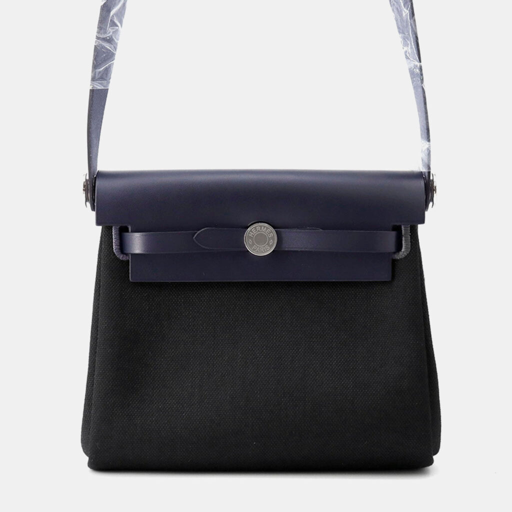 Hermes Herbag Zip Blue Indigo/Black Vache Hunter Leather Toile Military Mini Handbag Hermes Herbag Zip Blue Indigo/Black Vache Hunter Leather Toile Military Mini Handbag