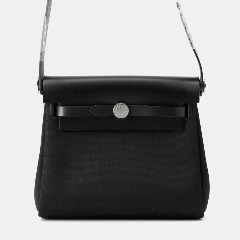 Hermes Herbag Zip Size Mini Black Military Vache Hunter Leather Toile Bag Hermes Herbag Zip Size Mini Black Military Vache Hunter Leather Toile Bag