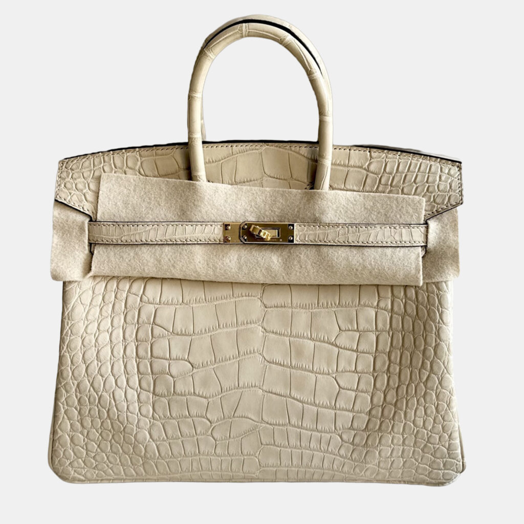 Hermes Birkin 25 Trench Gray Matte Crocodile Gold Hardware