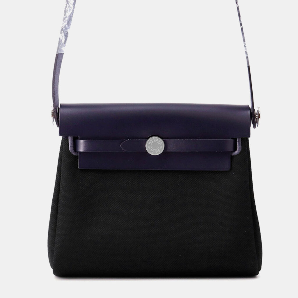 Hermes Herbag Zip Blue Indigo/Black Toile Military Vache Hunter Leather Size Mini Hermes Herbag Zip Blue Indigo/Black Toile Military Vache Hunter Leather Size Mini