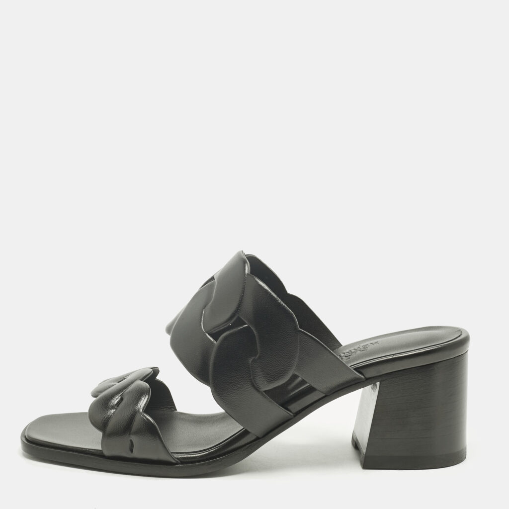 Hermes Black Leather Gaby Sandals Size 39