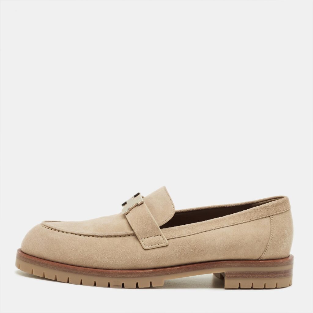 Hermès Faubourg Size 40.5 Beige Suede Slip On Loafers