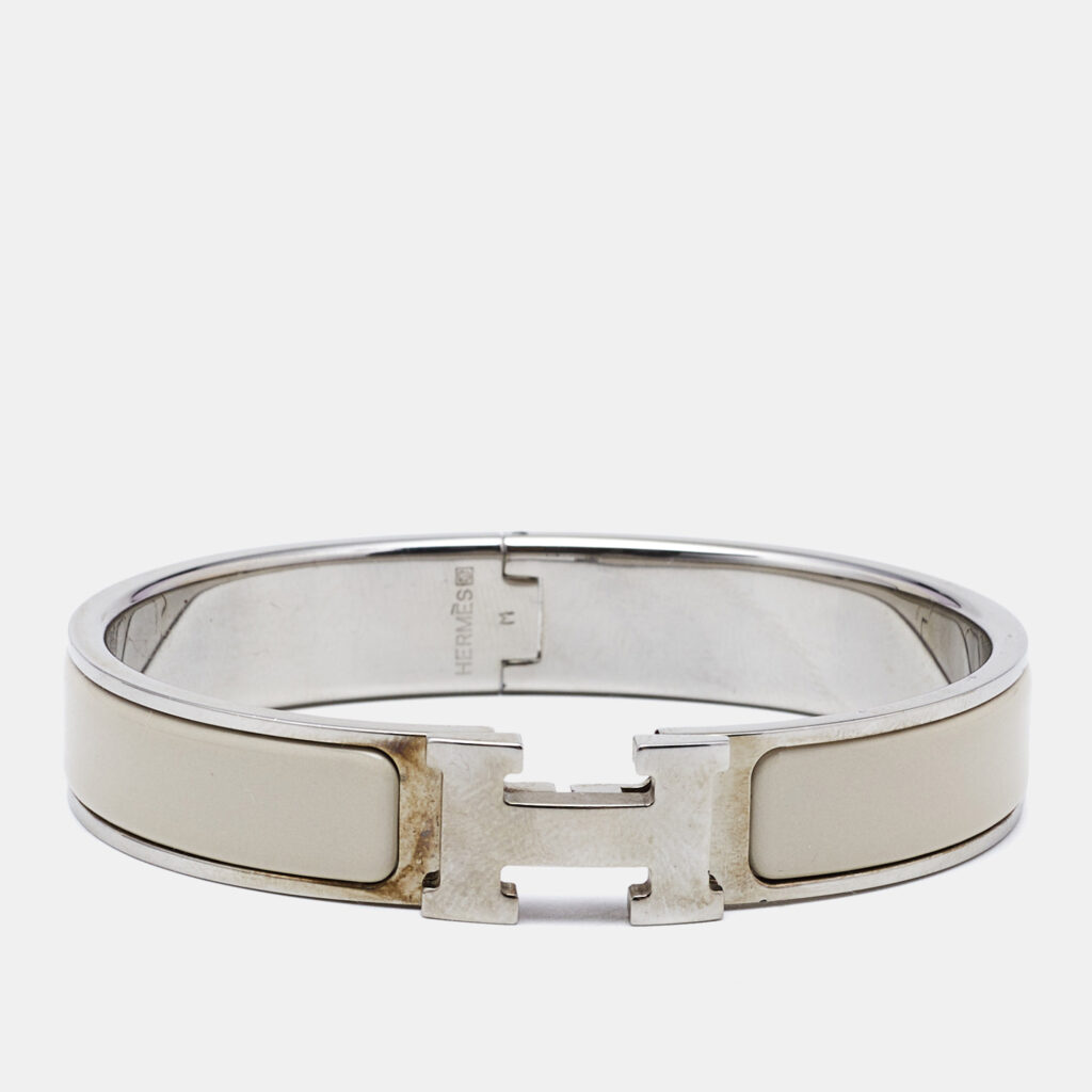Hermes Clic H White Enamel Palladium Plated Bracelet Hermes Clic H White Enamel Palladium Plated Bracelet