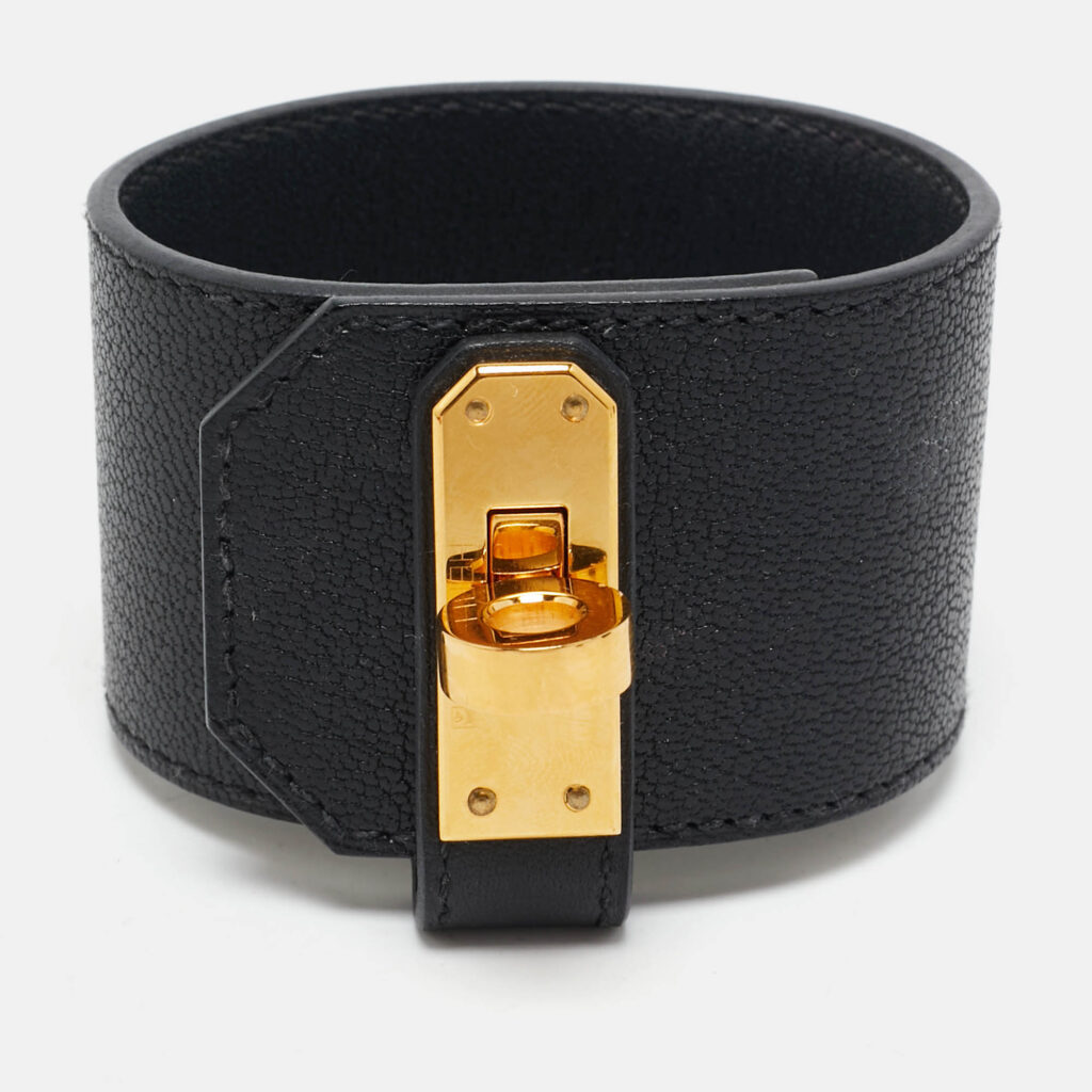 Hermès Kelly Twist Black Leather Gold Plated Large Model Bracelet
