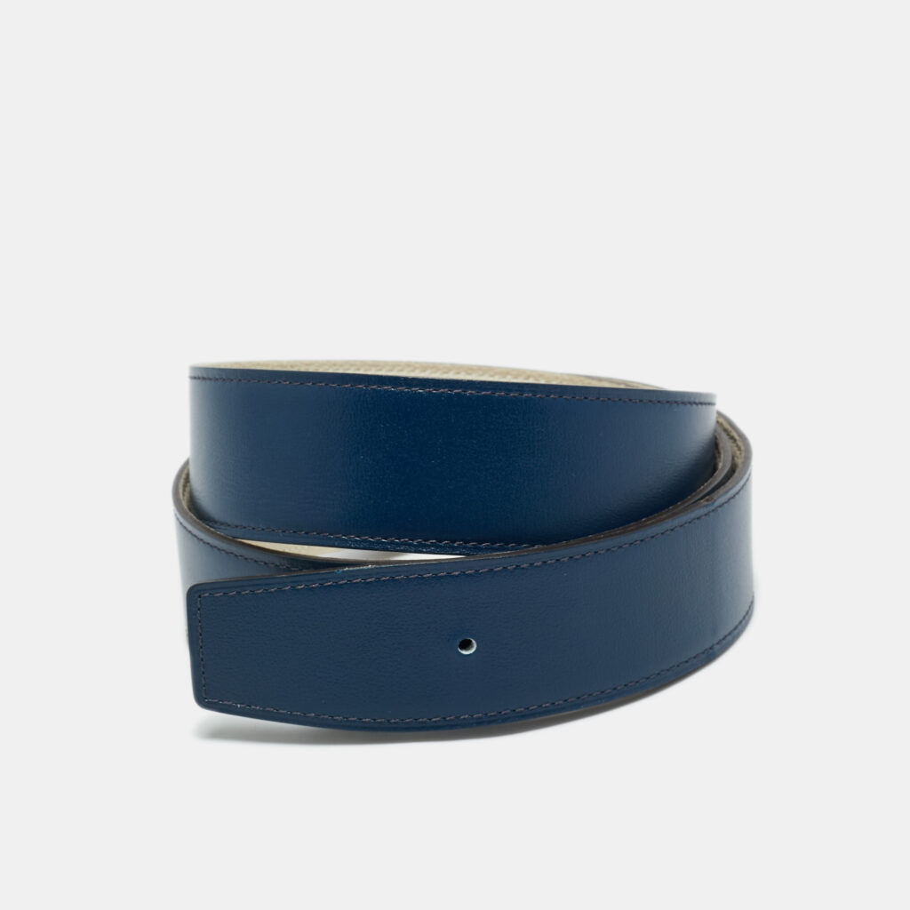 Hermes Bleu de Malte/Craie Box and Togo Leather Reversible Belt Strap 95 CM