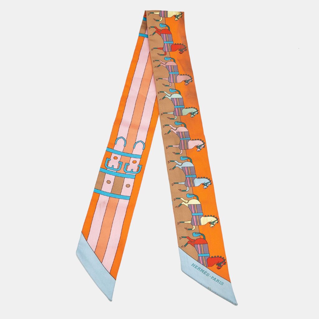 Hermes Multicolor Rocabar Silk Twilly Scarf Hermes Multicolor Rocabar Silk Twilly Scarf