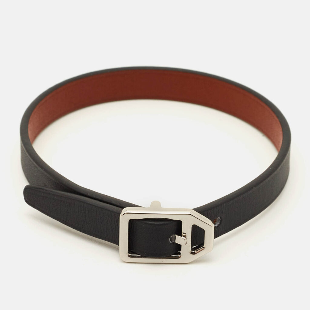 Hermes Paddock Leather Silver Tone Bracelet Hermes Paddock Leather Silver Tone Bracelet