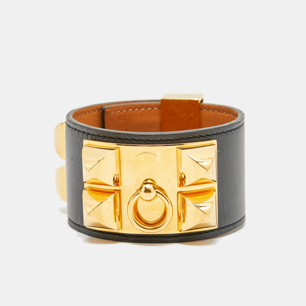 Hermès Collier De Chien Black Leather Gold Plated Bracelet S Hermès Collier De Chien Black Leather Gold Plated Bracelet S