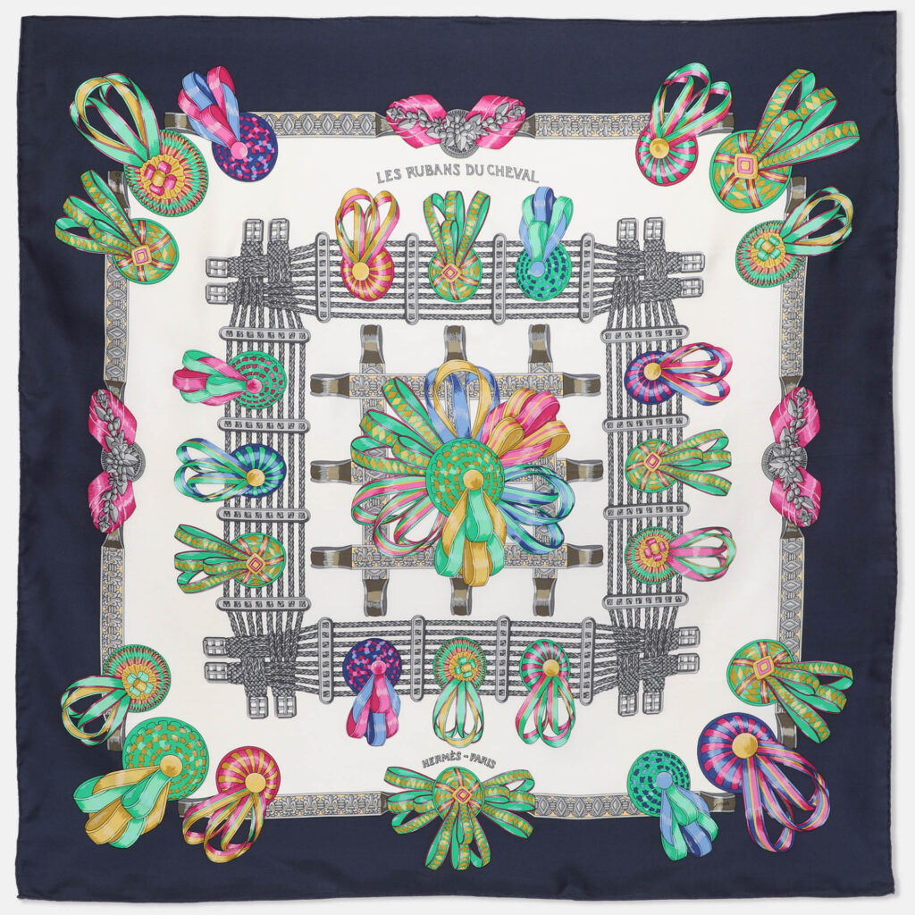 Hermès Multicolor Print Silk Les Rubans Du Cheval Scarf Hermès Multicolor Print Silk Les Rubans Du Cheval Scarf