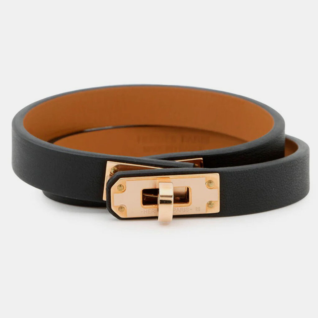 Hermes Double Tour Bracelet Size T2 Black Swift Leather Hermes Double Tour Bracelet Size T2 Black Swift Leather