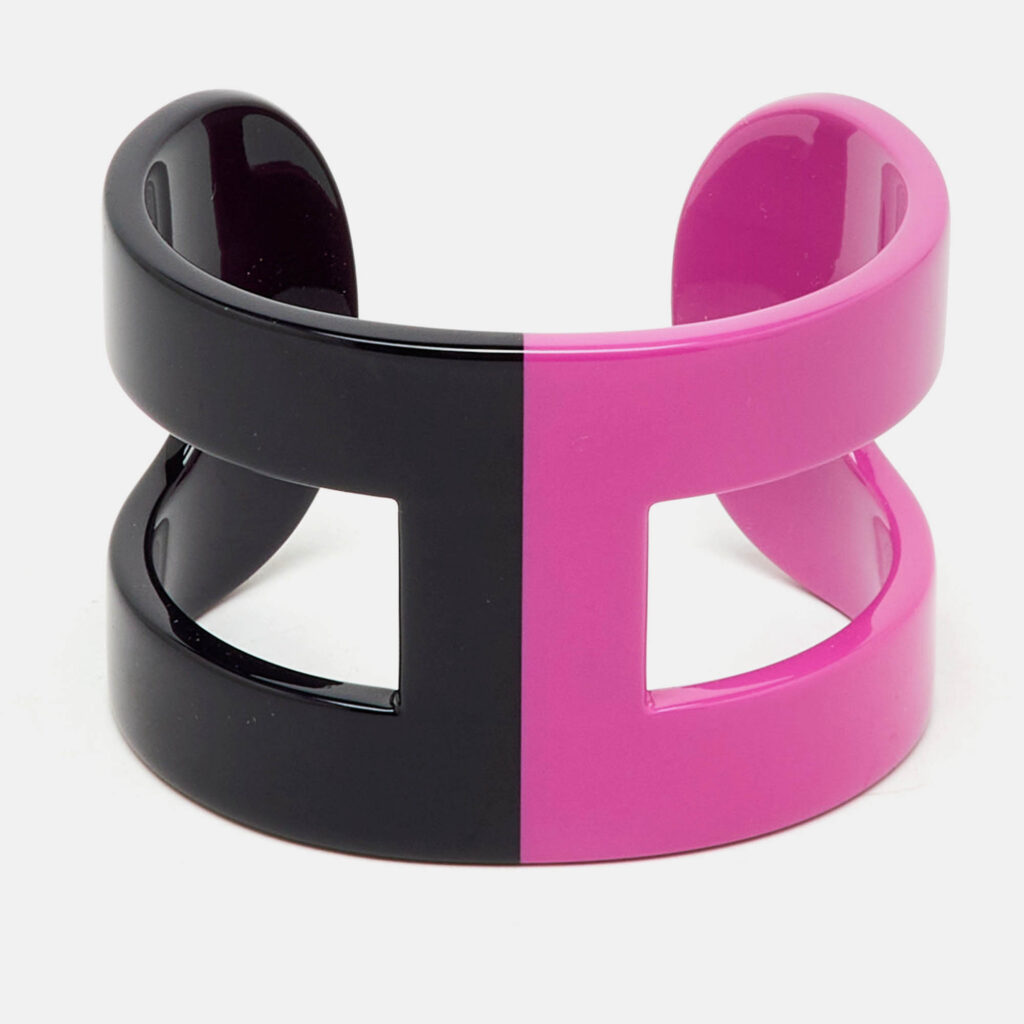 Hermès Bi-colored Lacquered Wood Open Cuff Bracelet GM