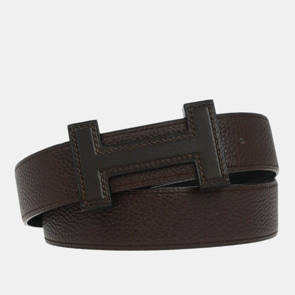 Hermes Brown Togo Box Calf Constance Reversible Belt #80 Small