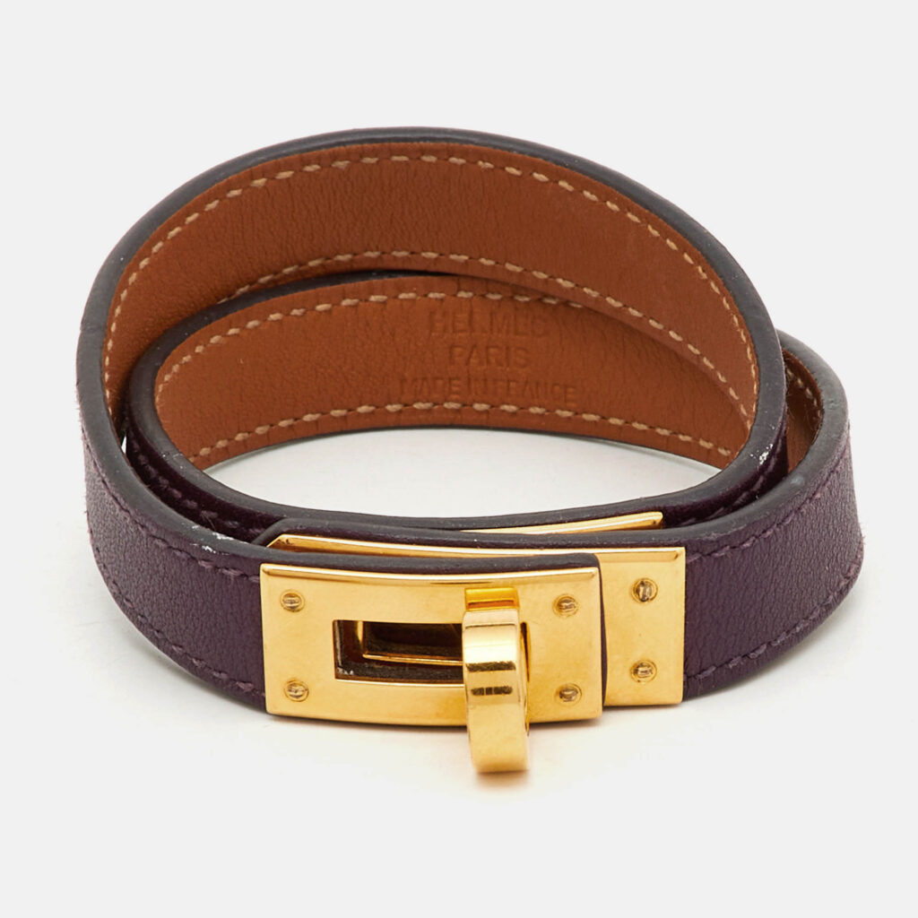 Hermès Kelly Leather Gold Plated Double Tour Bracelet M Hermès Kelly Leather Gold Plated Double Tour Bracelet M