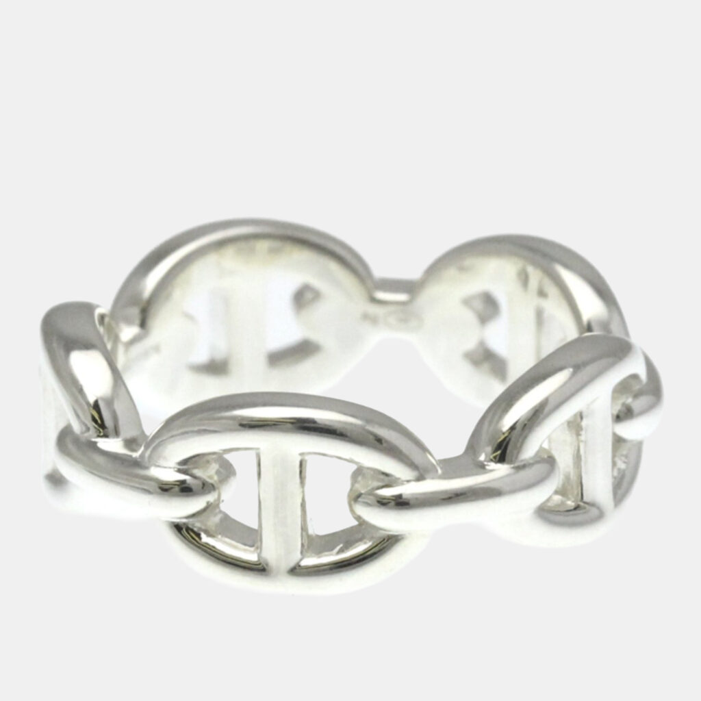 Hermes Chaine D'Ancre Silver Fashion No Stone Band Ring Silver EU 53