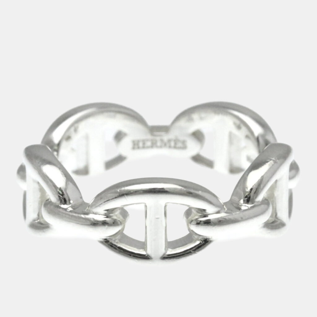 Hermes Chaine D'Ancre Silver Fashion No Stone Band Ring Silver EU 52