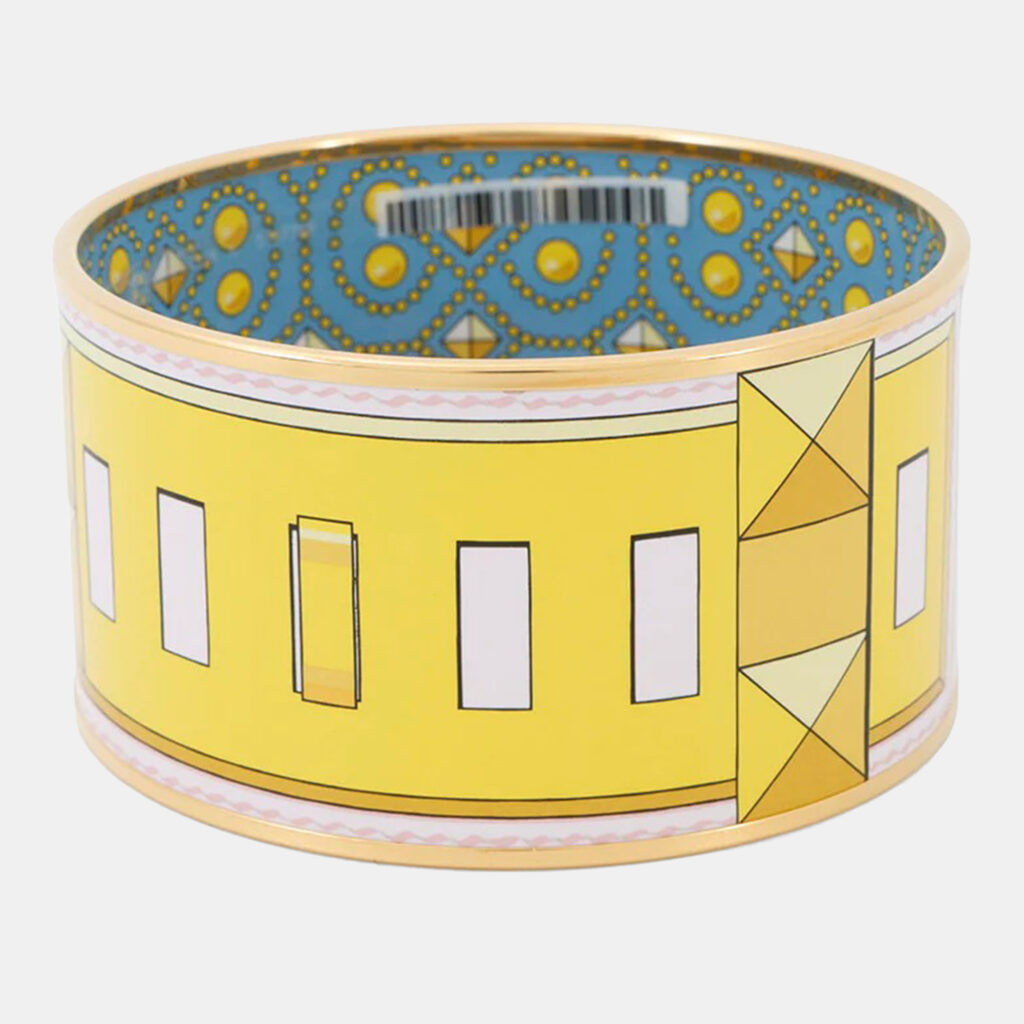 Hermes Email Bangle Size Tgm Yellow/Light Blue/Gold Metal Cloisonne