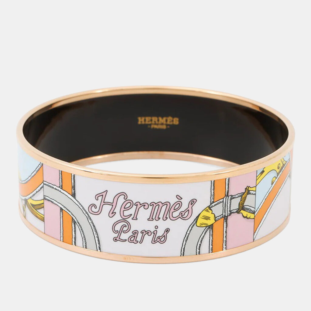 Hermes Email Bangle Size Gm Pink/Orange/Gold Metal Cloisonne Hermes Email Bangle Size Gm Pink/Orange/Gold Metal Cloisonne