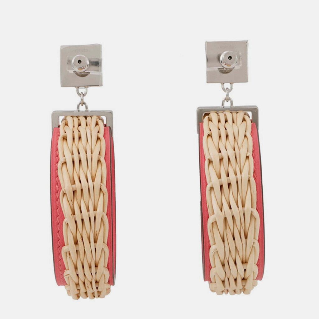 Hermes Medor Picnic Earrings Size Gm Pink/Natural Swift Leather Willow