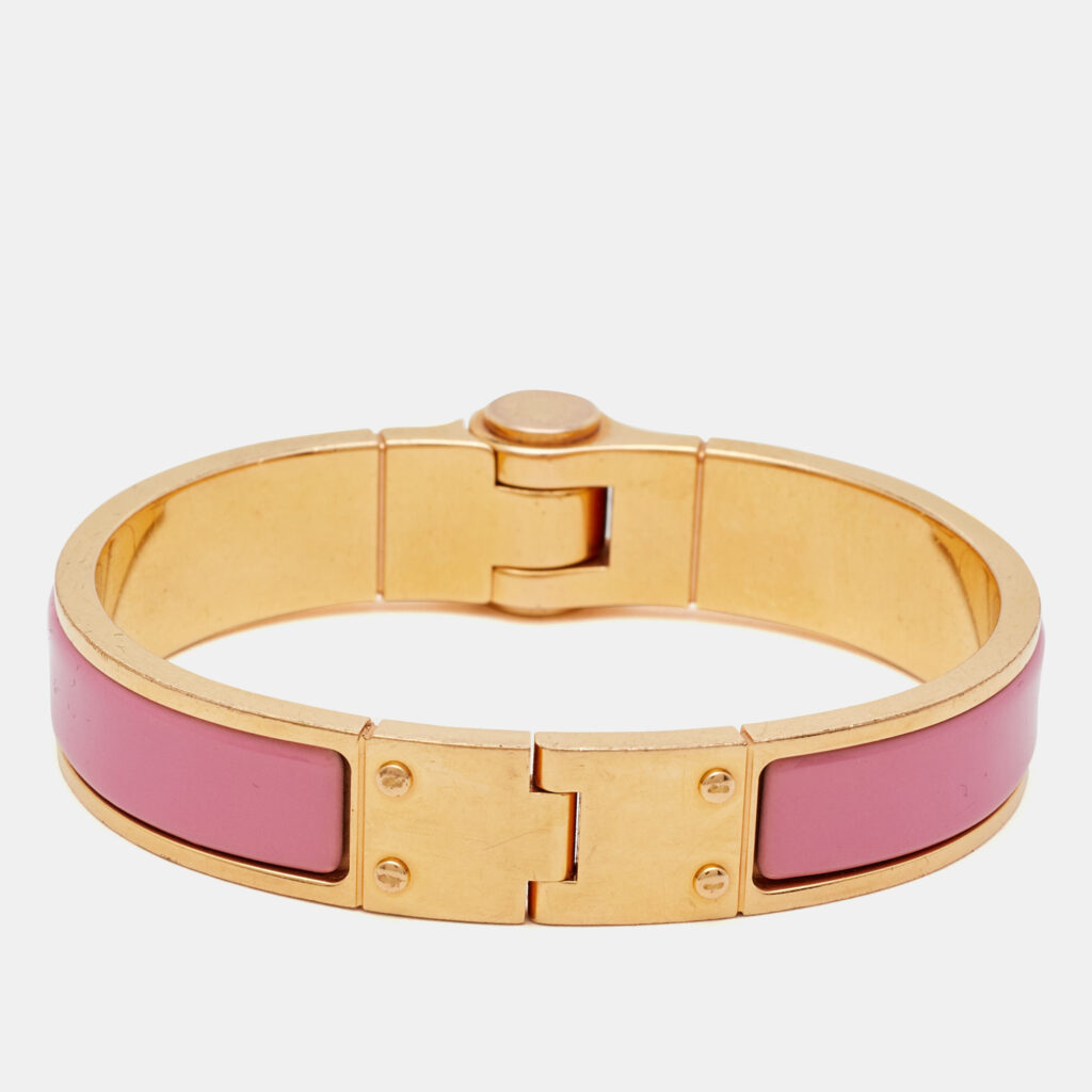 Hermès Pink Enamel Gold Plated Charniere Narrow Hinged Bracelet Hermès Pink Enamel Gold Plated Charniere Narrow Hinged Bracelet