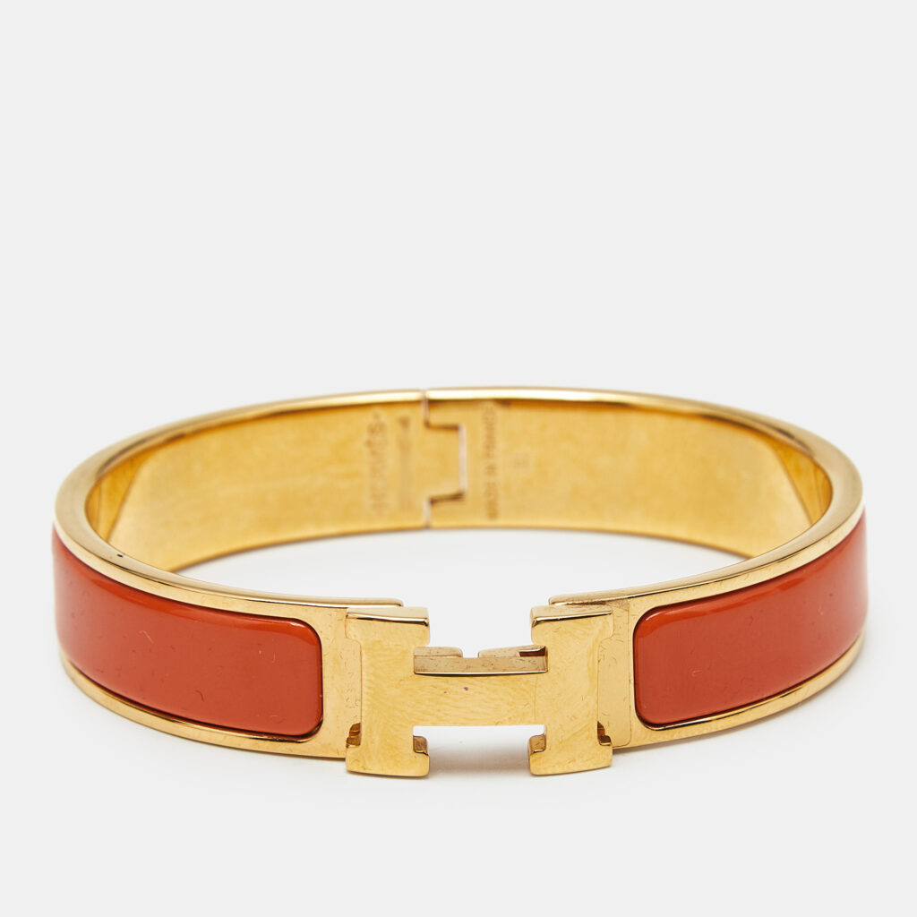 Hermès Clic H Orange Enamel Gold Plated Bracelet Hermès Clic H Orange Enamel Gold Plated Bracelet