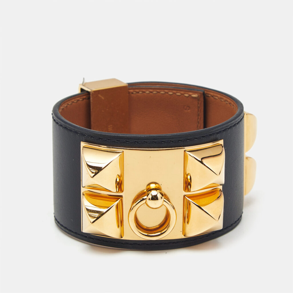 Hermès Collier De Chien Black Leather Gold Plated Bracelet S Hermès Collier De Chien Black Leather Gold Plated Bracelet S