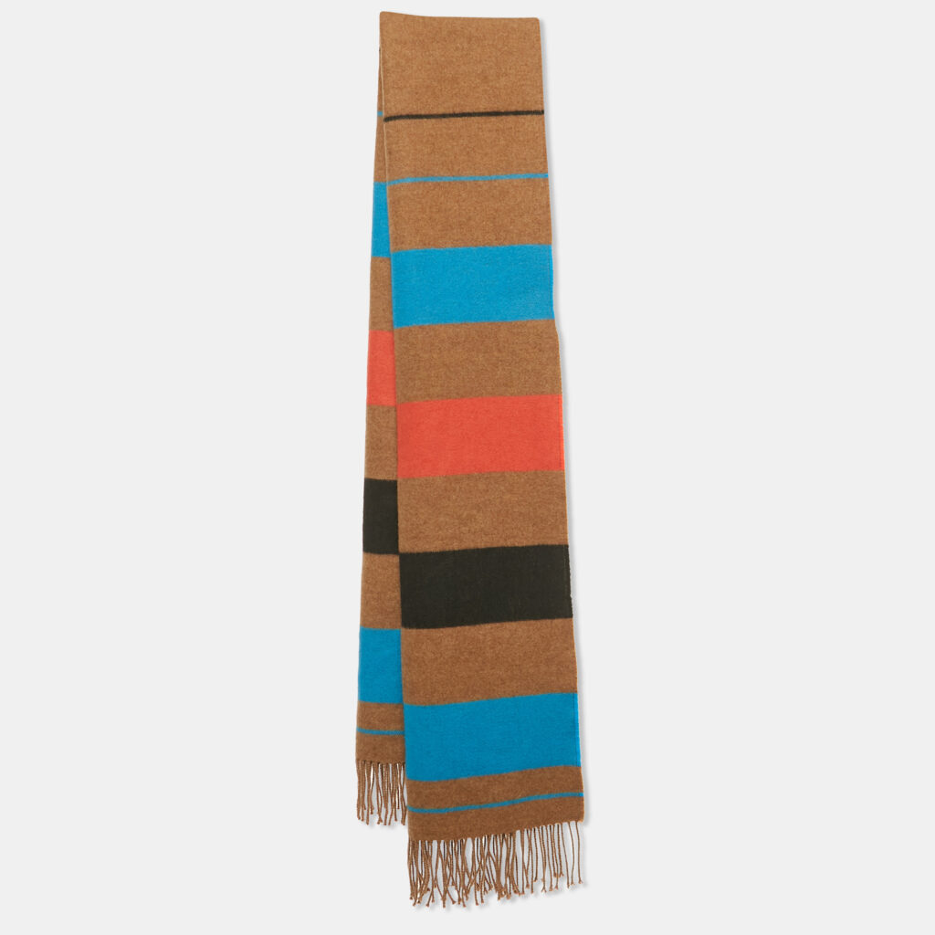 Hermes Brown Stripe Cashmere Fringed Stole Hermes Brown Stripe Cashmere Fringed Stole