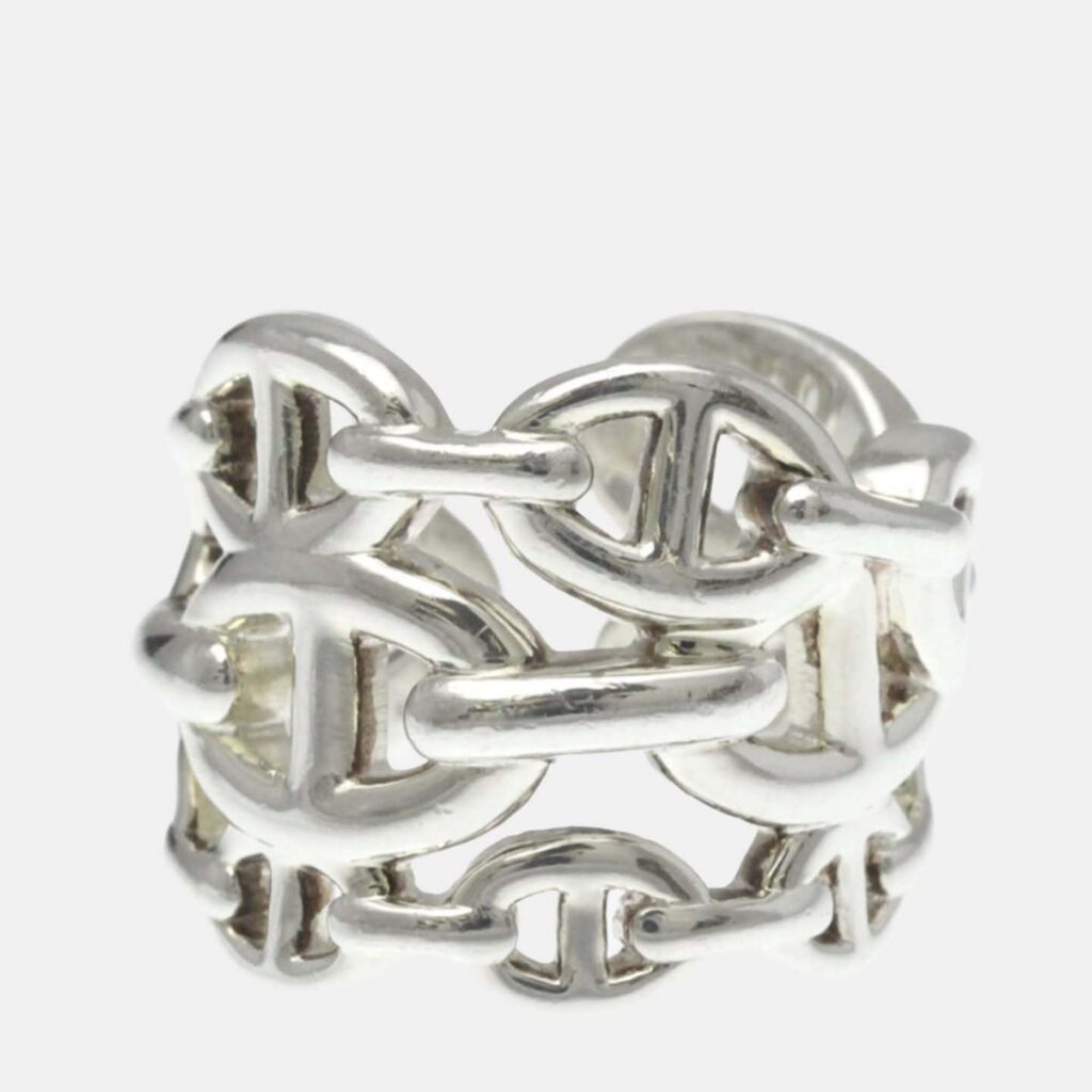 Hermes Chaine D'Ancre Farandole Silver No Stone Band Ring Silver