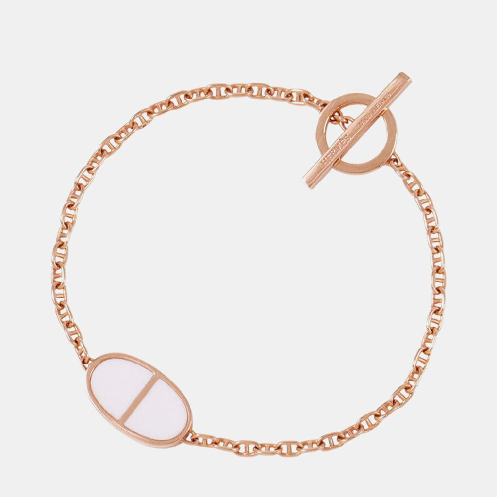 Hermes Chaine D'Ancre Verso Bracelet Size SH 18k Rose Gold Ceramic