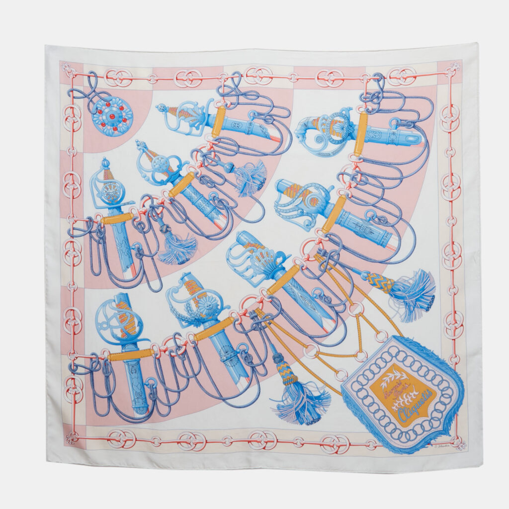 Hermes White Silk Cliquetis Scarf Hermes White Silk Cliquetis Scarf
