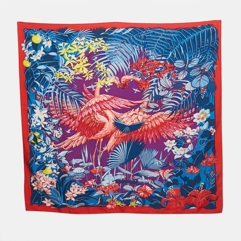 Hermes Blue Silk Flamingo Party Scarf Hermes Blue Silk Flamingo Party Scarf