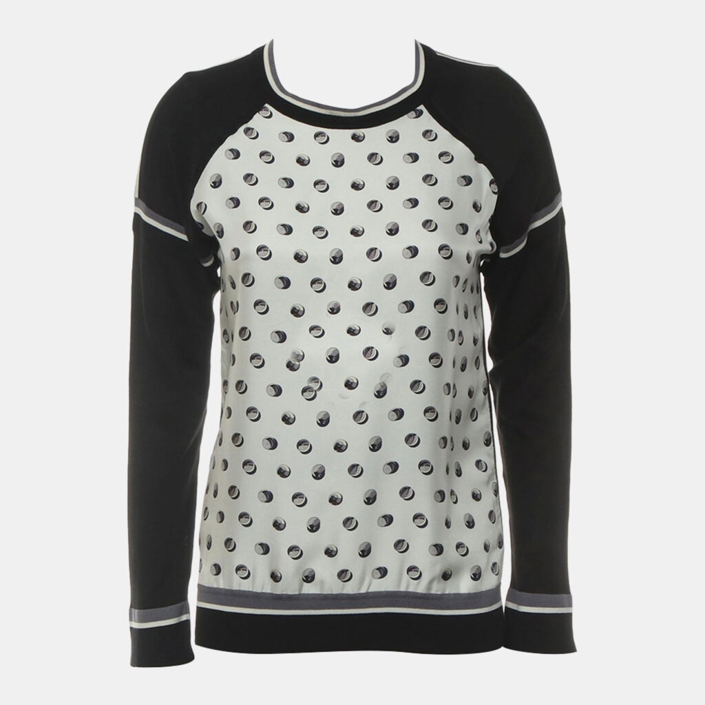 Hermes Black/White Silk, Cotton Cashmere Silk Sweater FR Women 34