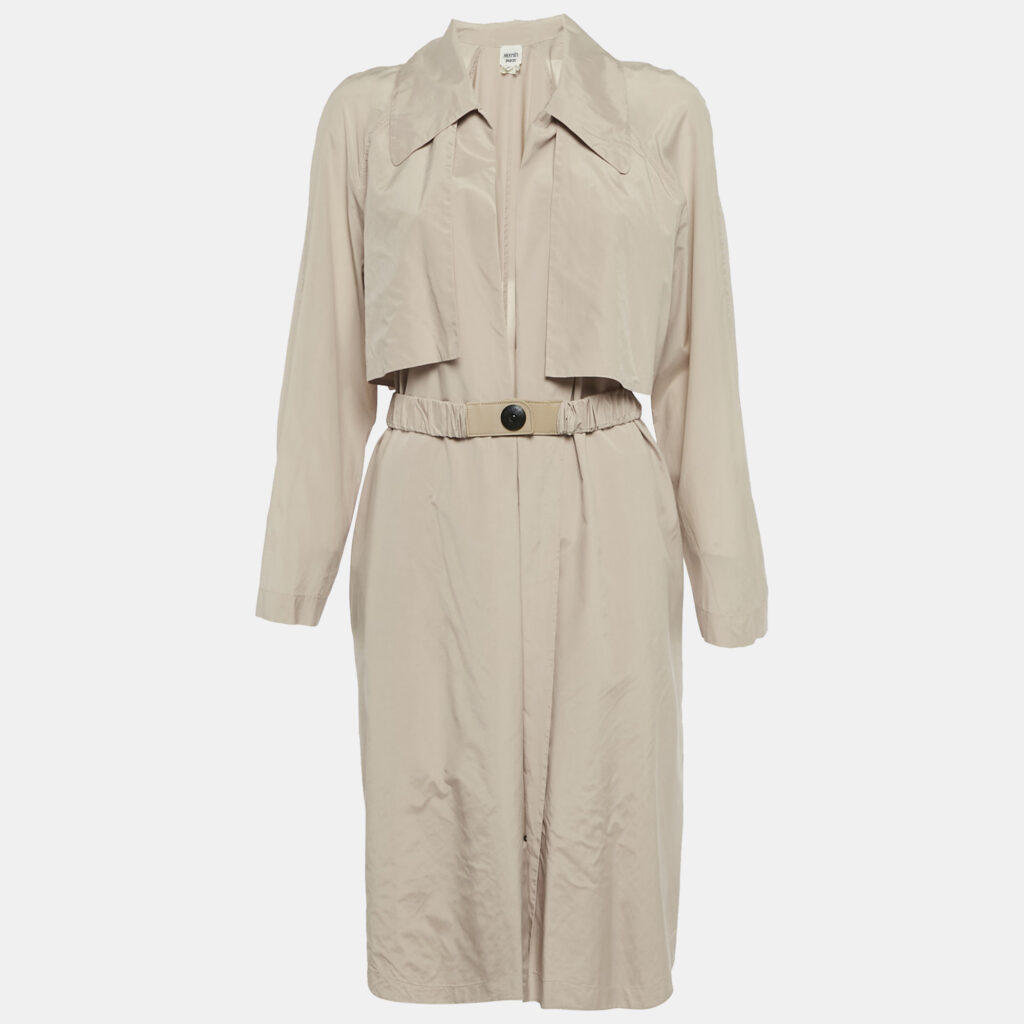 Hermès Beige Silk Belted Coat M