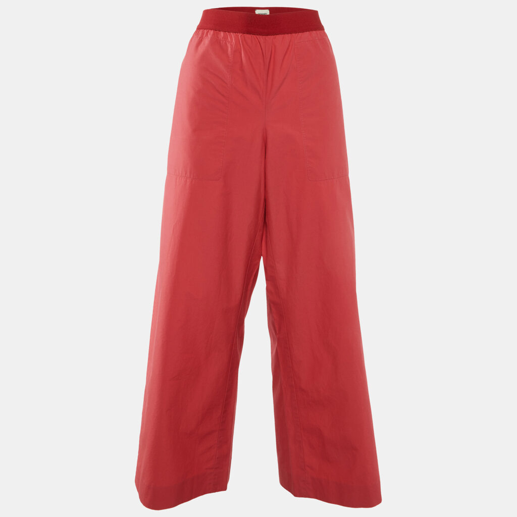 Hermès Coral Red Cotton Wide Leg Trousers