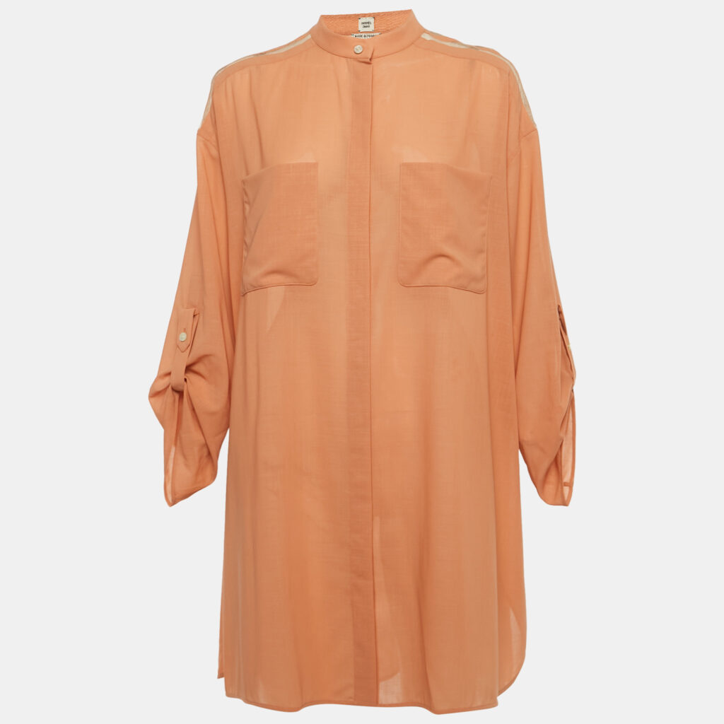 Hermes Peach/Light Orange Wool Shirt Dress M