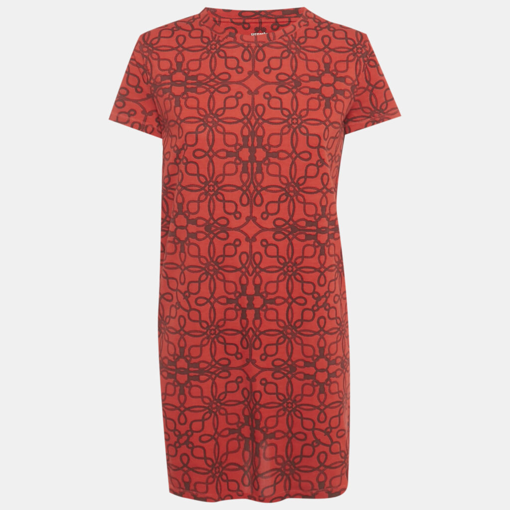 luxury-women-hermes-used-clothes-p1219770-002-1.jpg Hermes Red Micro Cordelieres Cotton T-Shirt Dress M