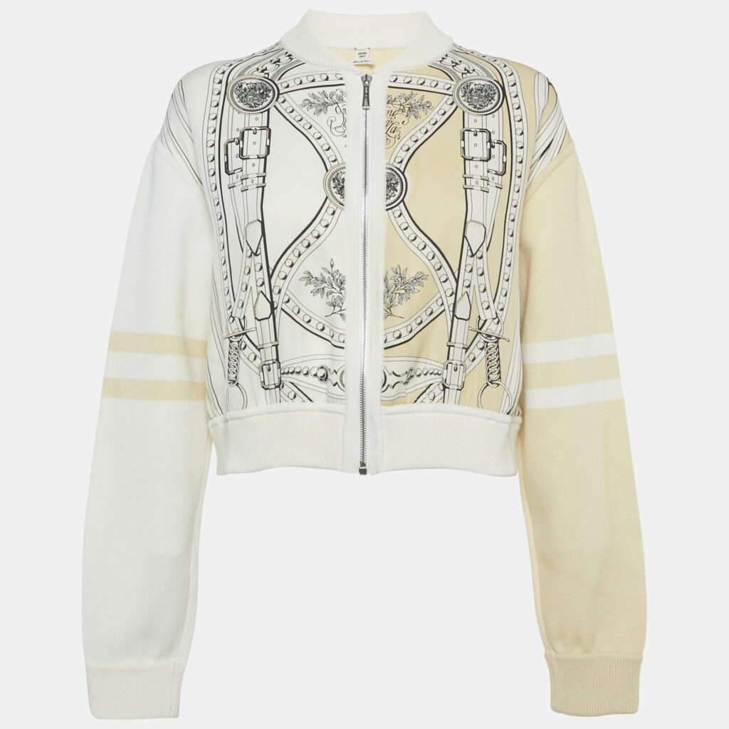 Hermès Cream Grand Tralala Jersey Bomber Jacket M Hermès Cream Grand Tralala Jersey Bomber Jacket M