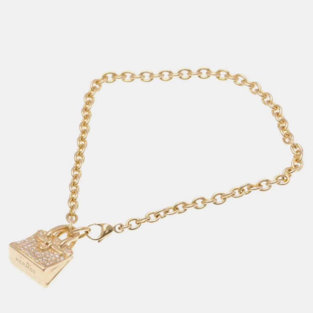 Hermes 18K Pink Gold Amulettes Kelly Diamond Charm Bracelet