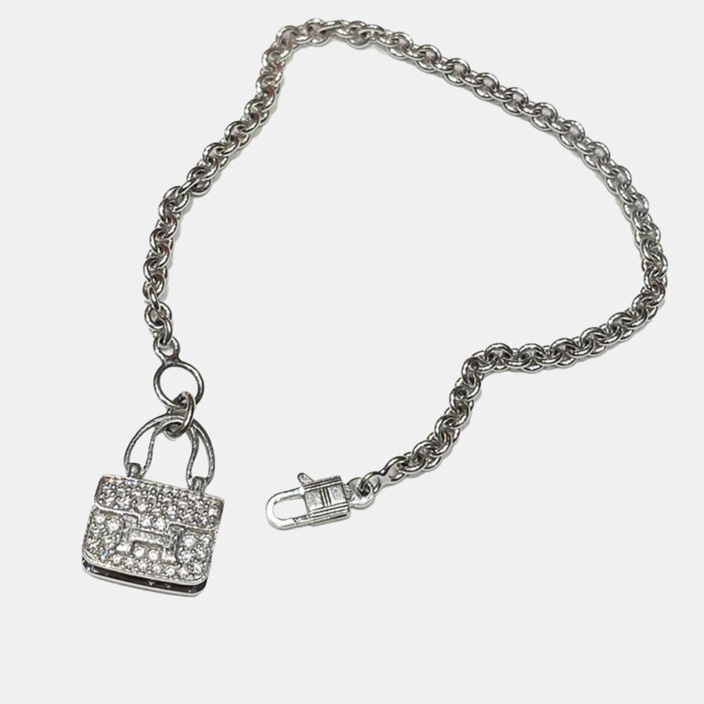 Hermes 18K White Gold and Diamond Amulettes Constance Bracelet