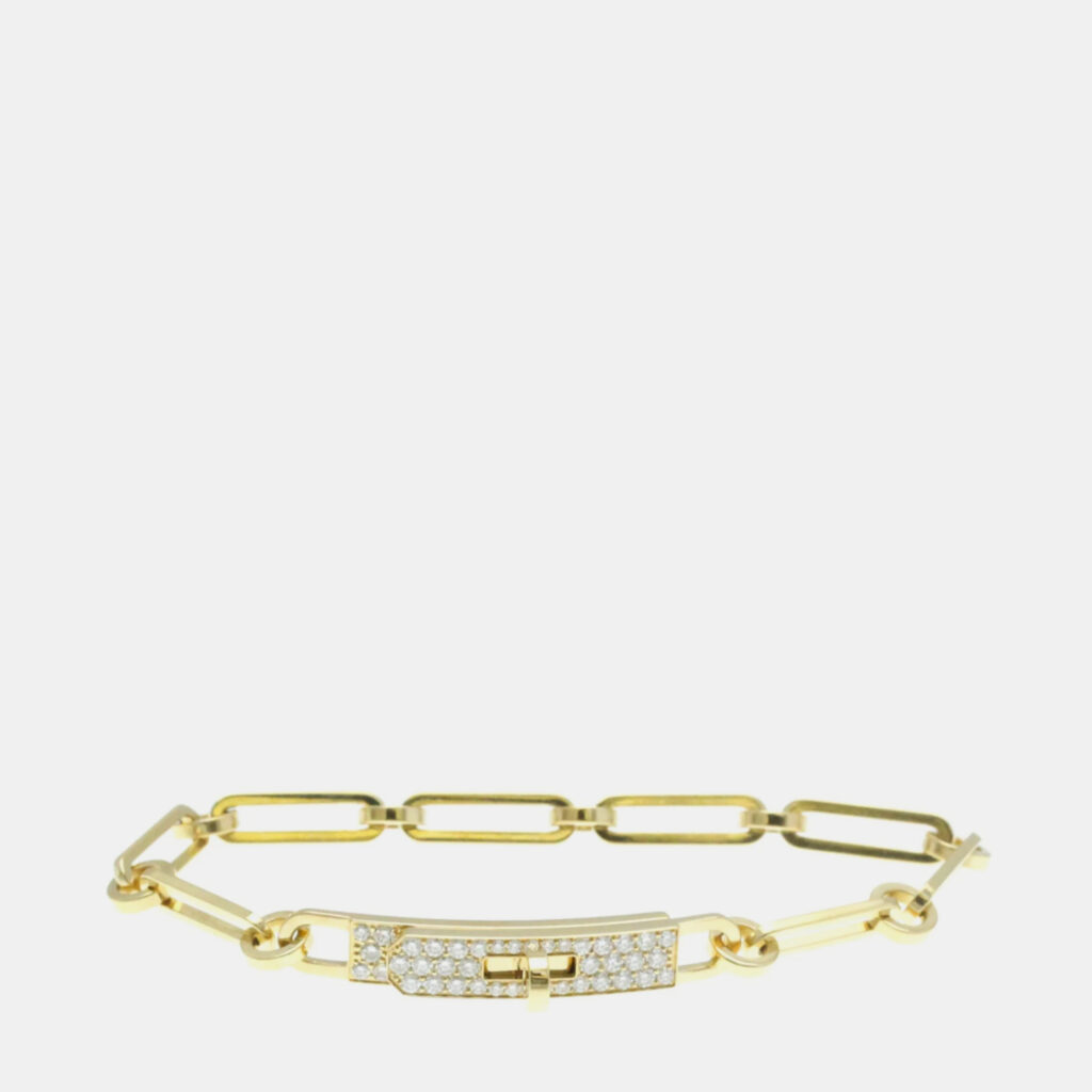 Hermes 18K Yellow Gold Diamond Kelly PM Charm Bracelet